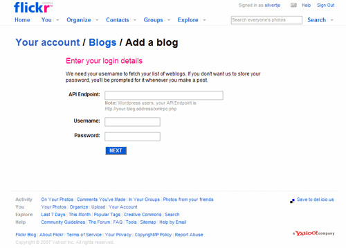 Flick blog configuration step 2