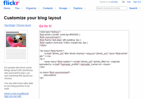Flick blog layout step 3